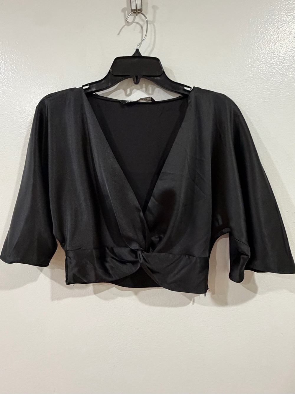 Zara Black Twist-Front Cropped Blouse